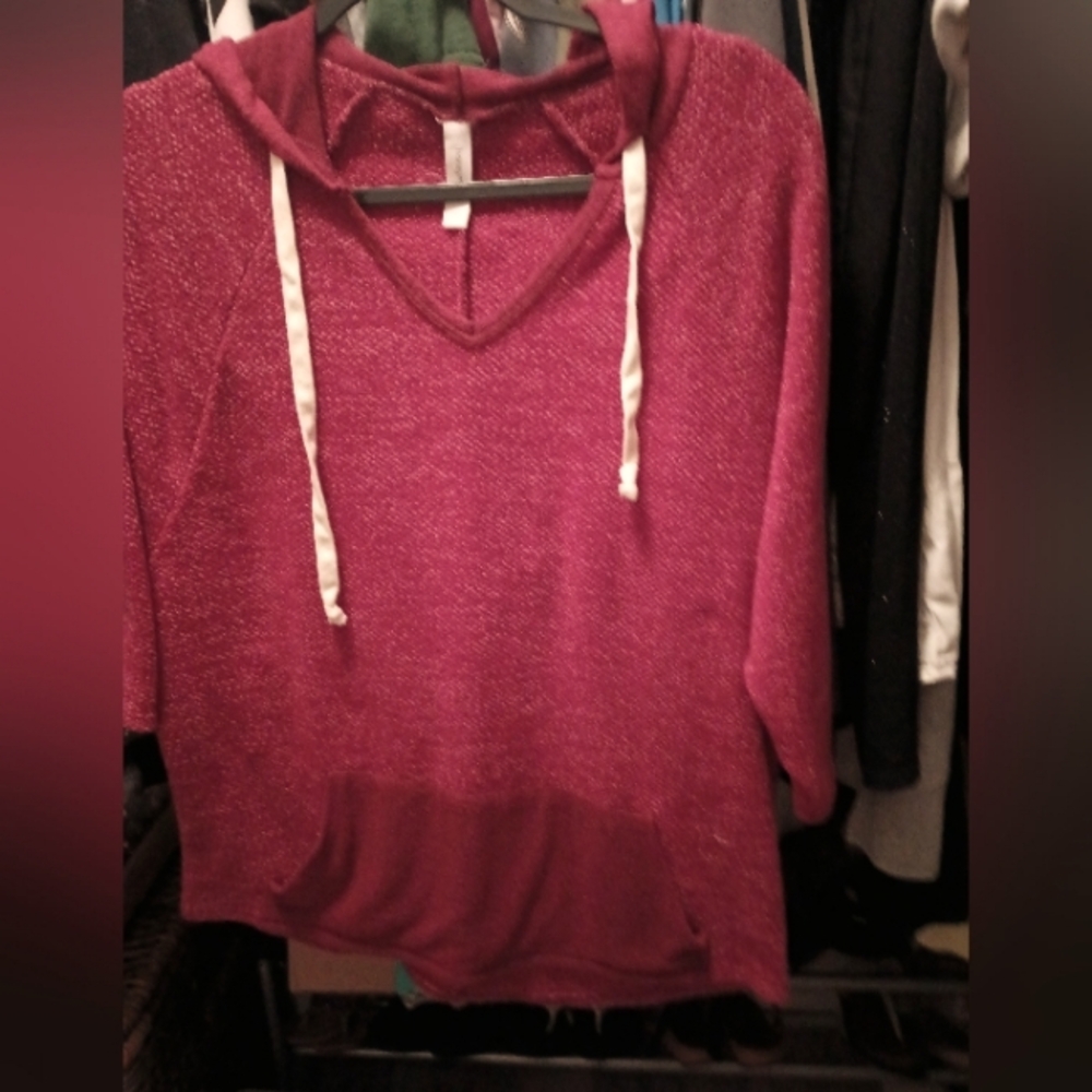 Red Hooded Sweater with Front Pocket